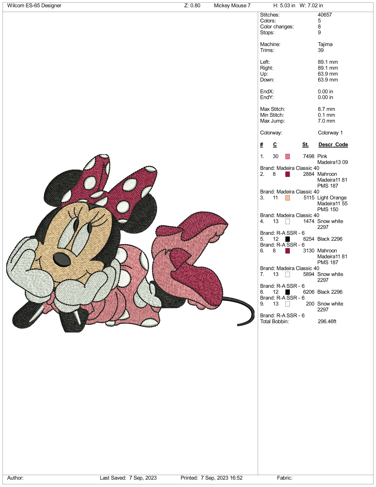 Minnie Mouse Embroidery Design Files - 4 Size's