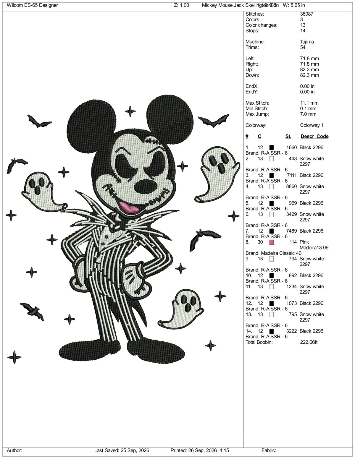 Mickey Mouse Jack Skellington Embroidery Design Files - 3 Size's