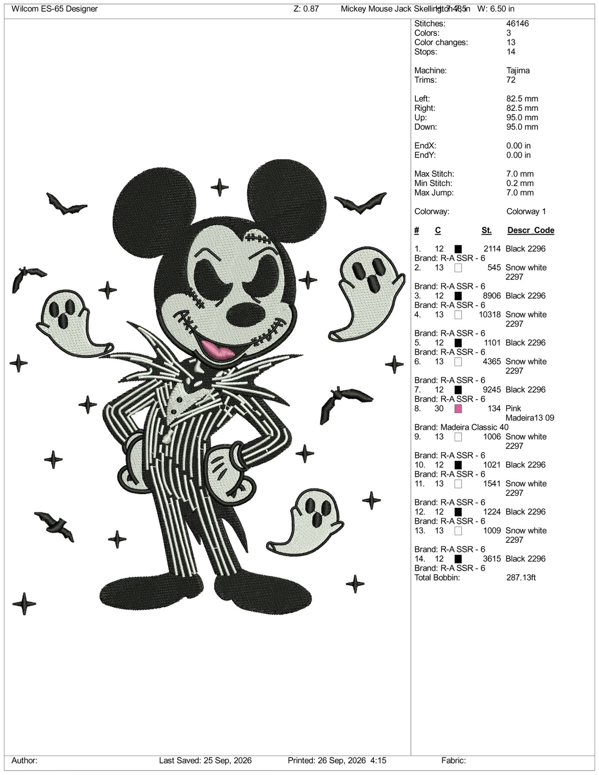 Mickey Mouse Jack Skellington Embroidery Design Files - 3 Size's
