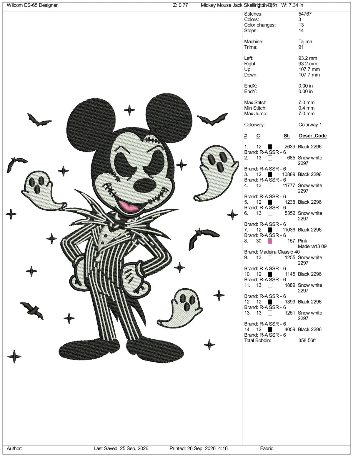 Mickey Mouse Jack Skellington Embroidery Design Files - 3 Size's