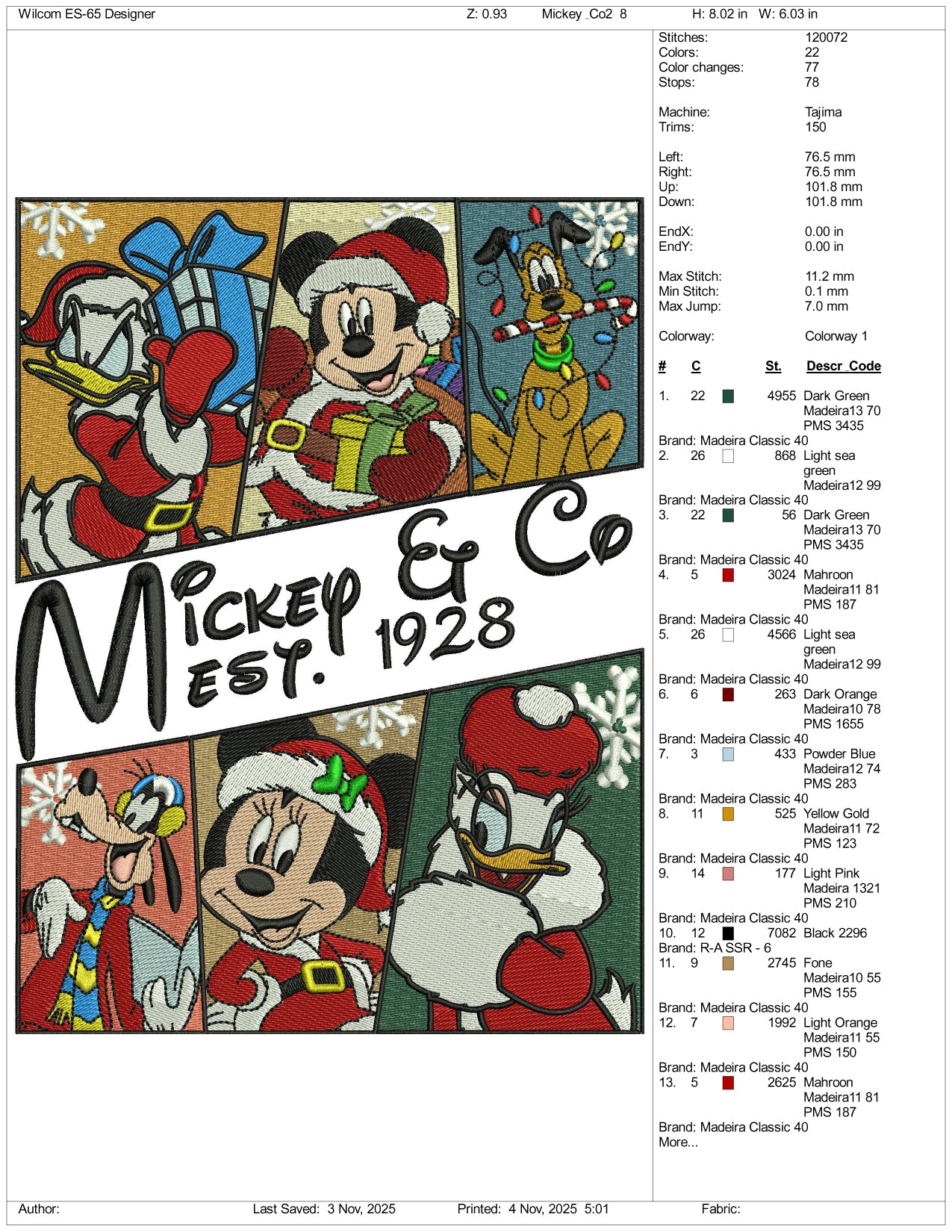 Mickey & Co Est 1928 Embroidery Design Files - 3 Size's