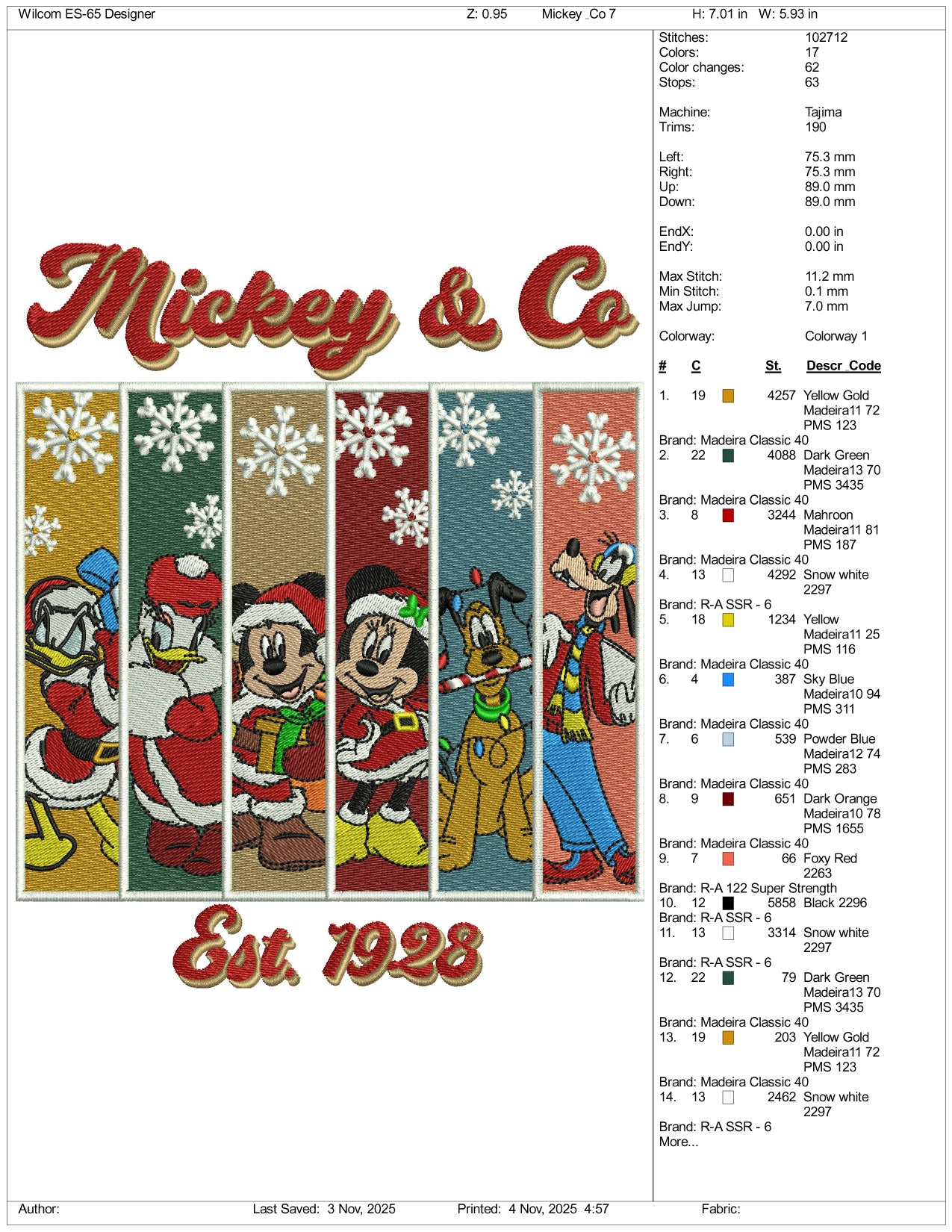 Mickey & Co Est 1923 Embroidery Design Files - 3 Size's