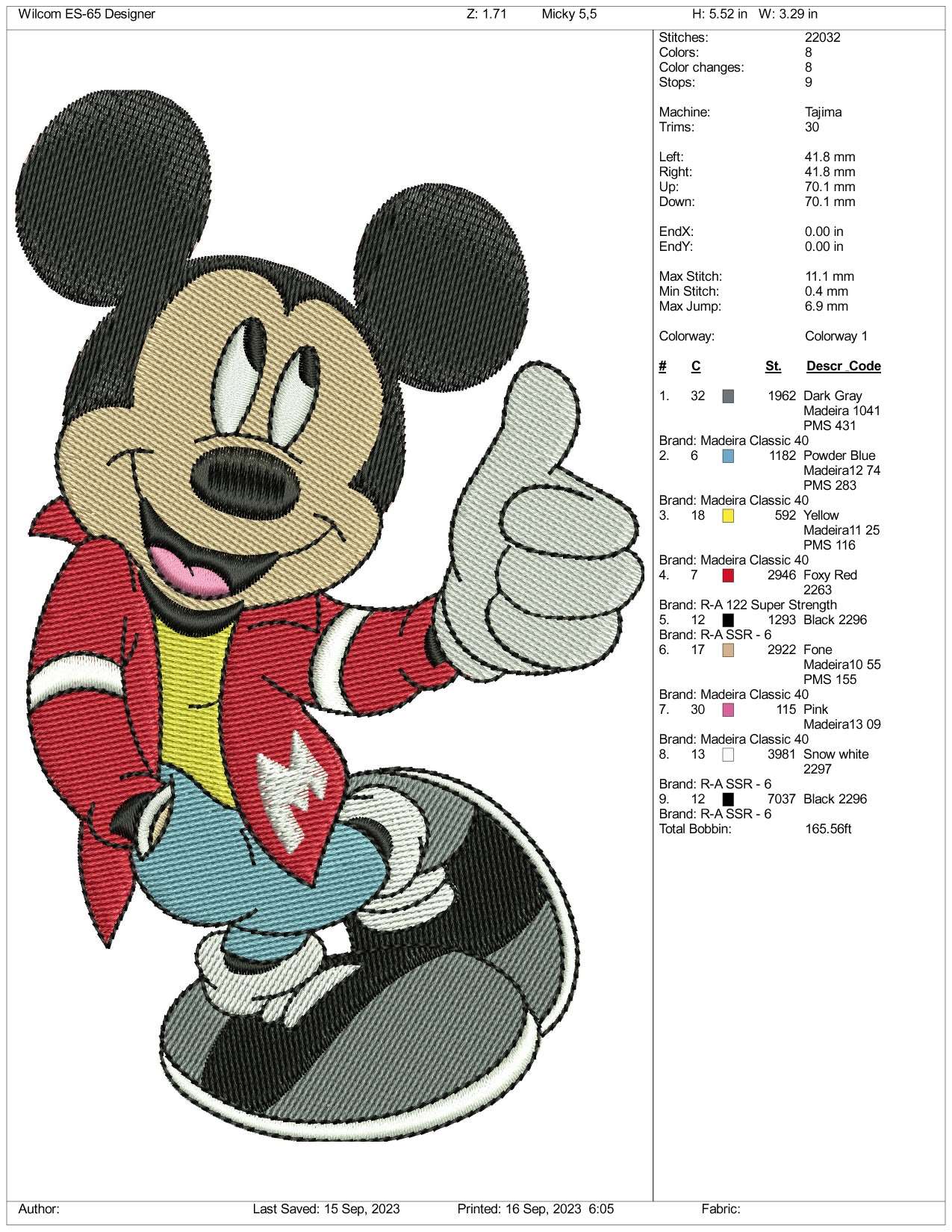 Micky Mouse Embroidery Design Files - 3 Size's