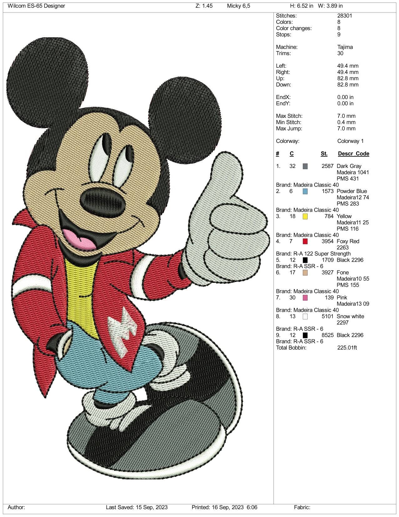 Micky Mouse Embroidery Design Files - 3 Size's