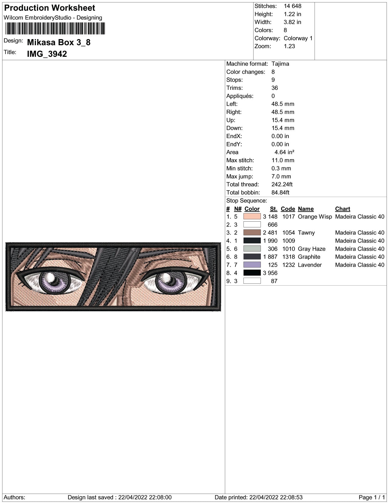 Mikasa Ackerman Eyes v2 Embroidery Design Files - 3 Size's