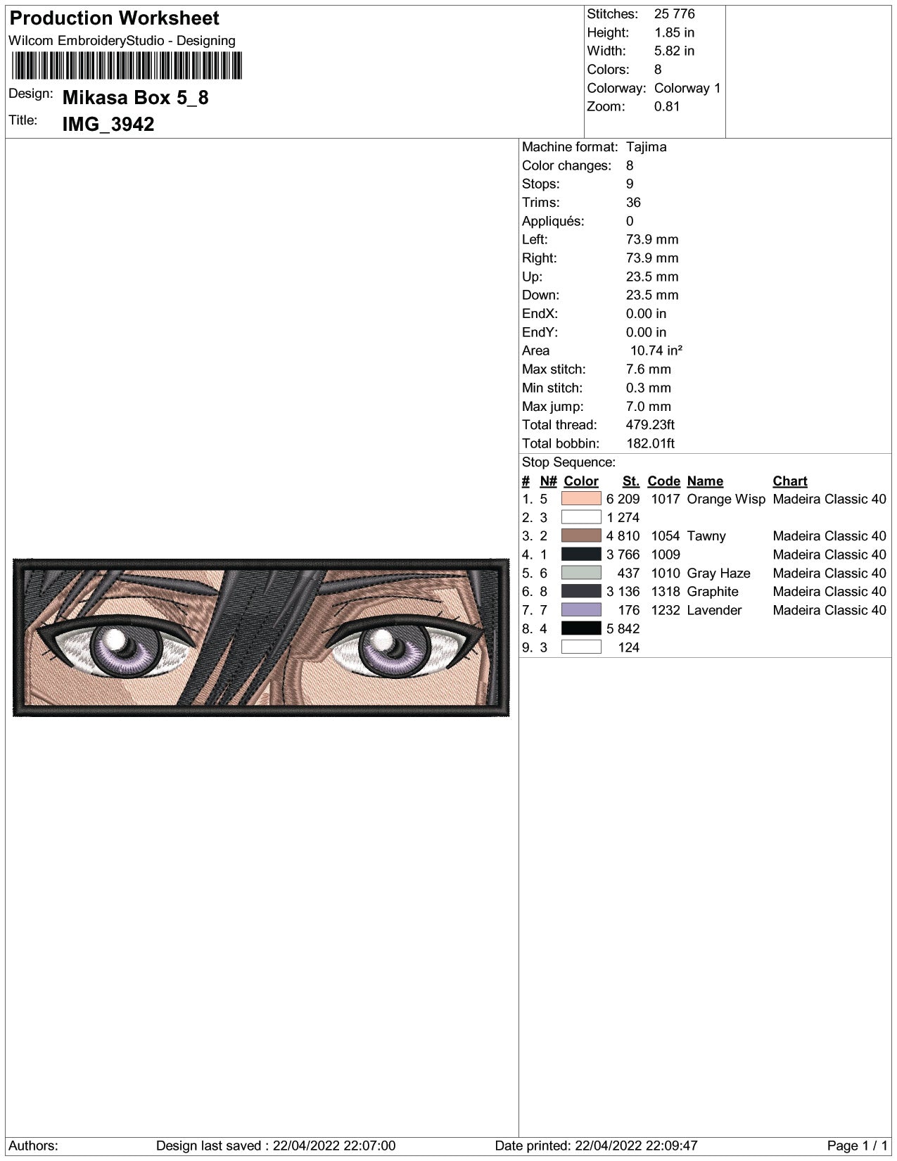 Mikasa Ackerman Eyes v2 Embroidery Design Files - 3 Size's