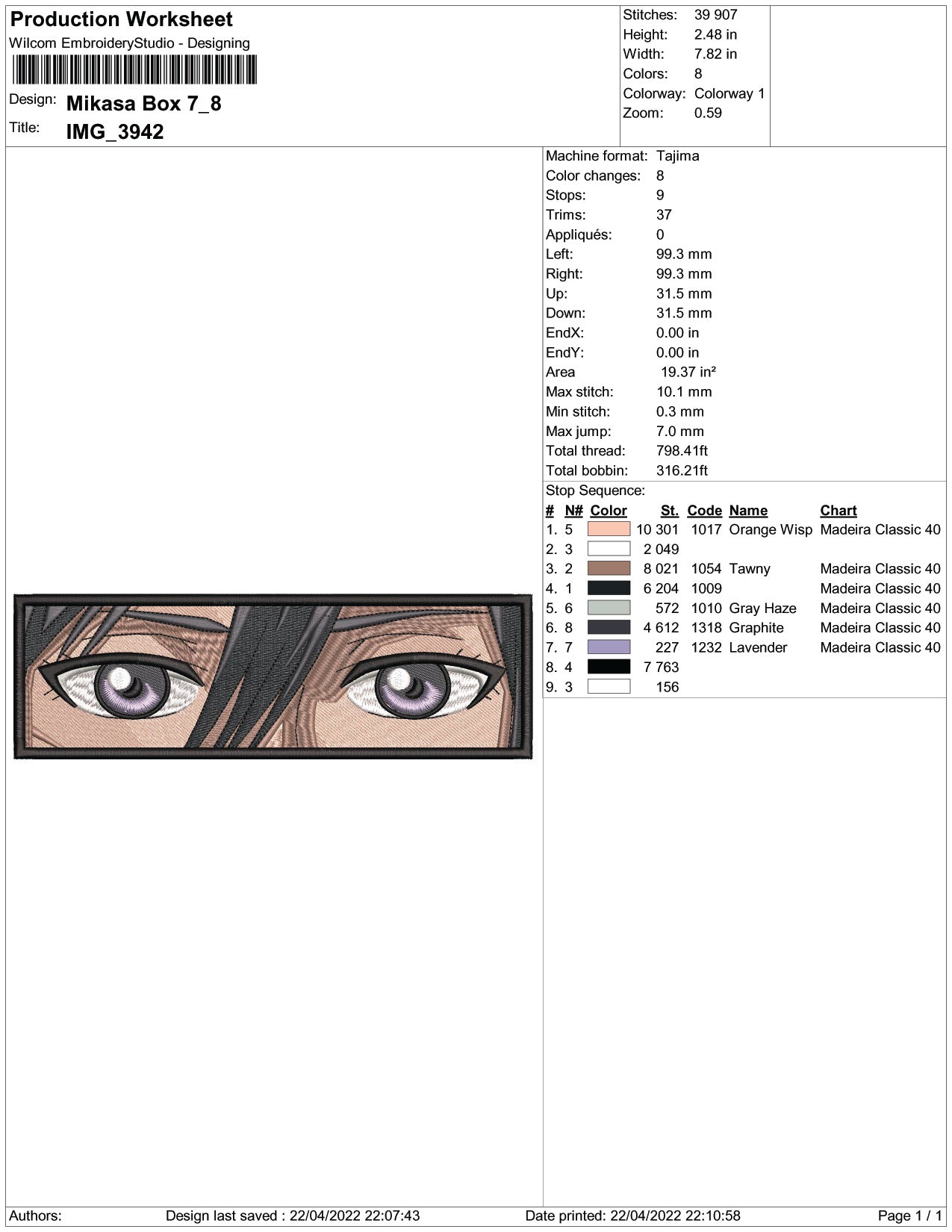 Mikasa Ackerman Eyes v2 Embroidery Design Files - 3 Size's