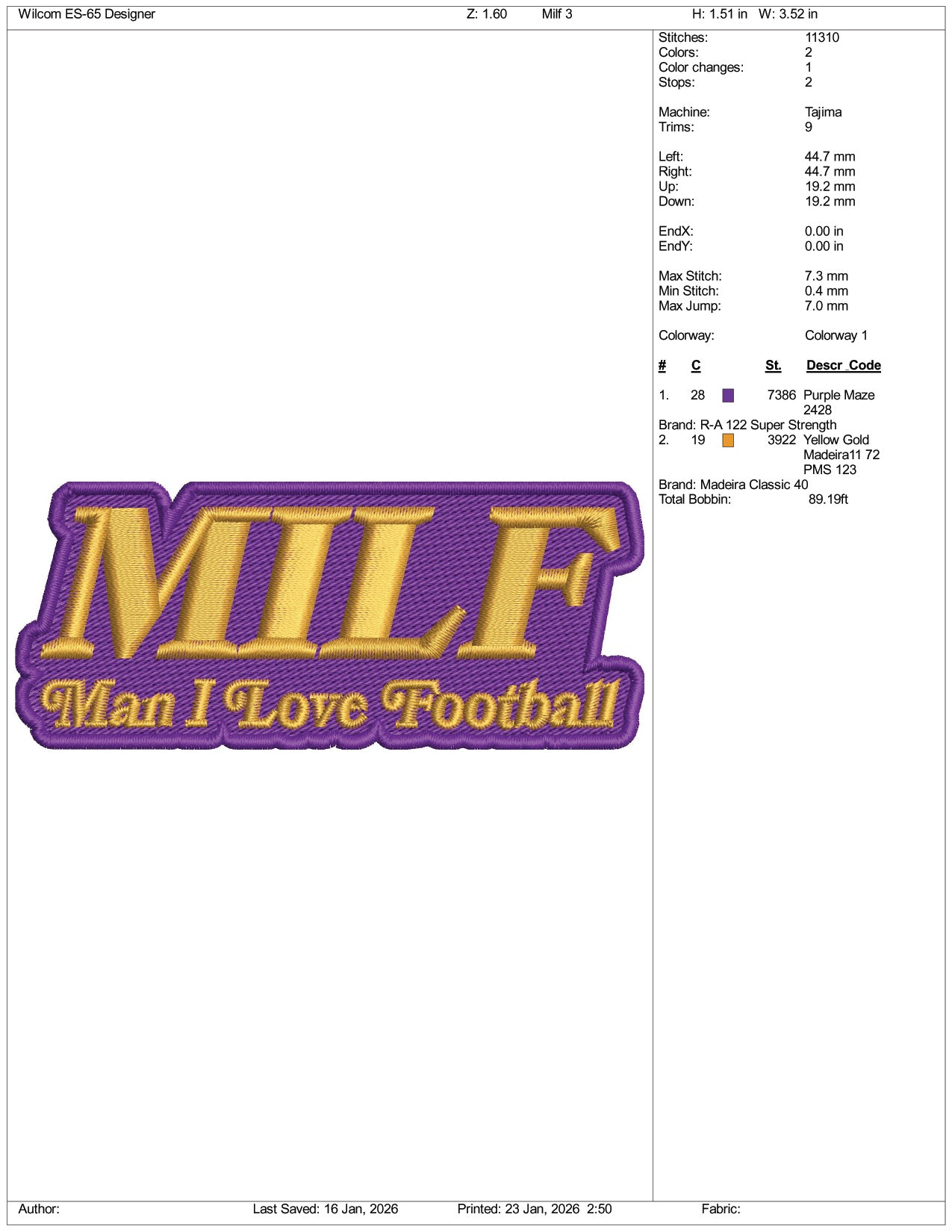 Milf Man I Love Football Embroidery Design Files - 3 Size's