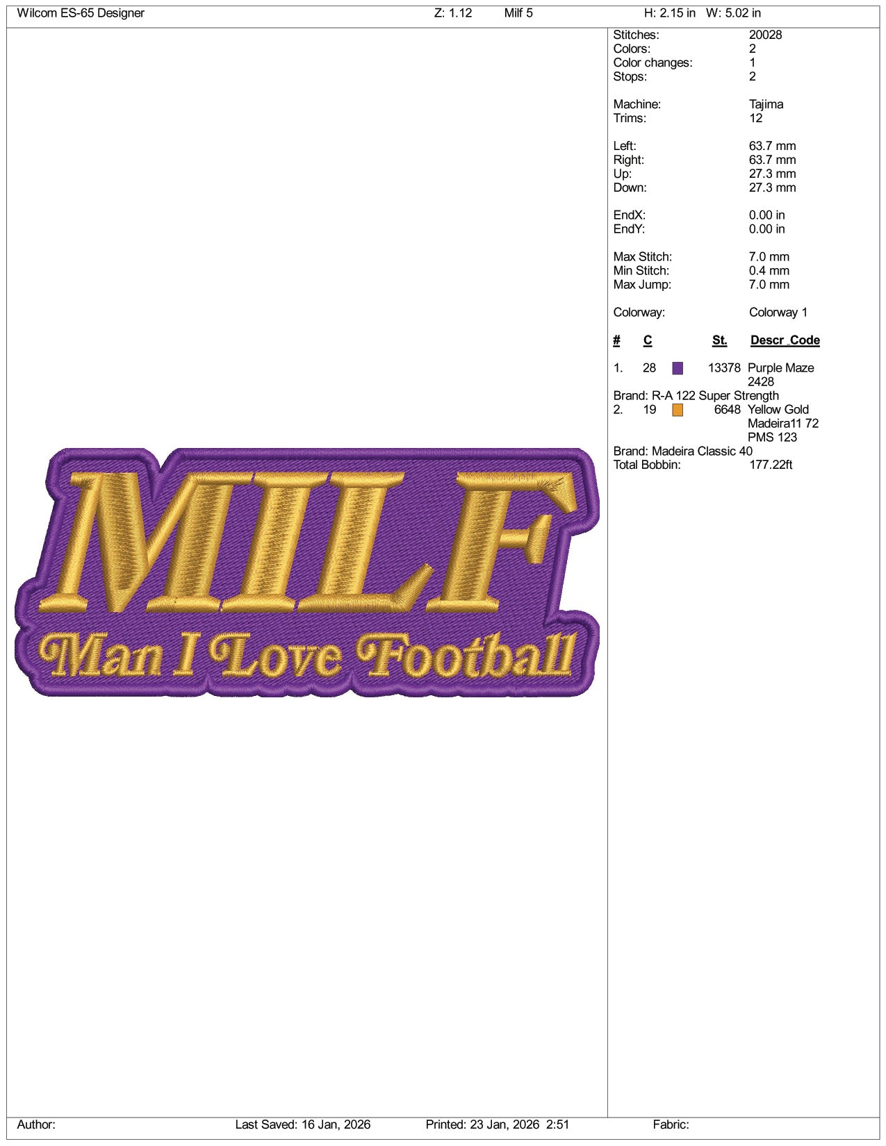 Milf Man I Love Football Embroidery Design Files - 3 Size's