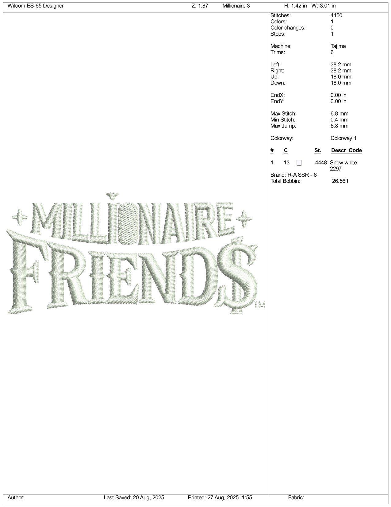 Millionaire Friends Embroidery Files - 3 Size's