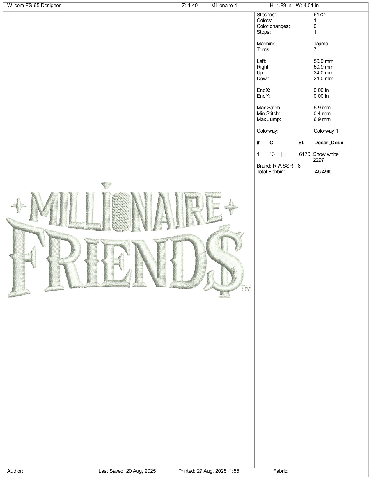 Millionaire Friends Embroidery Files - 3 Size's