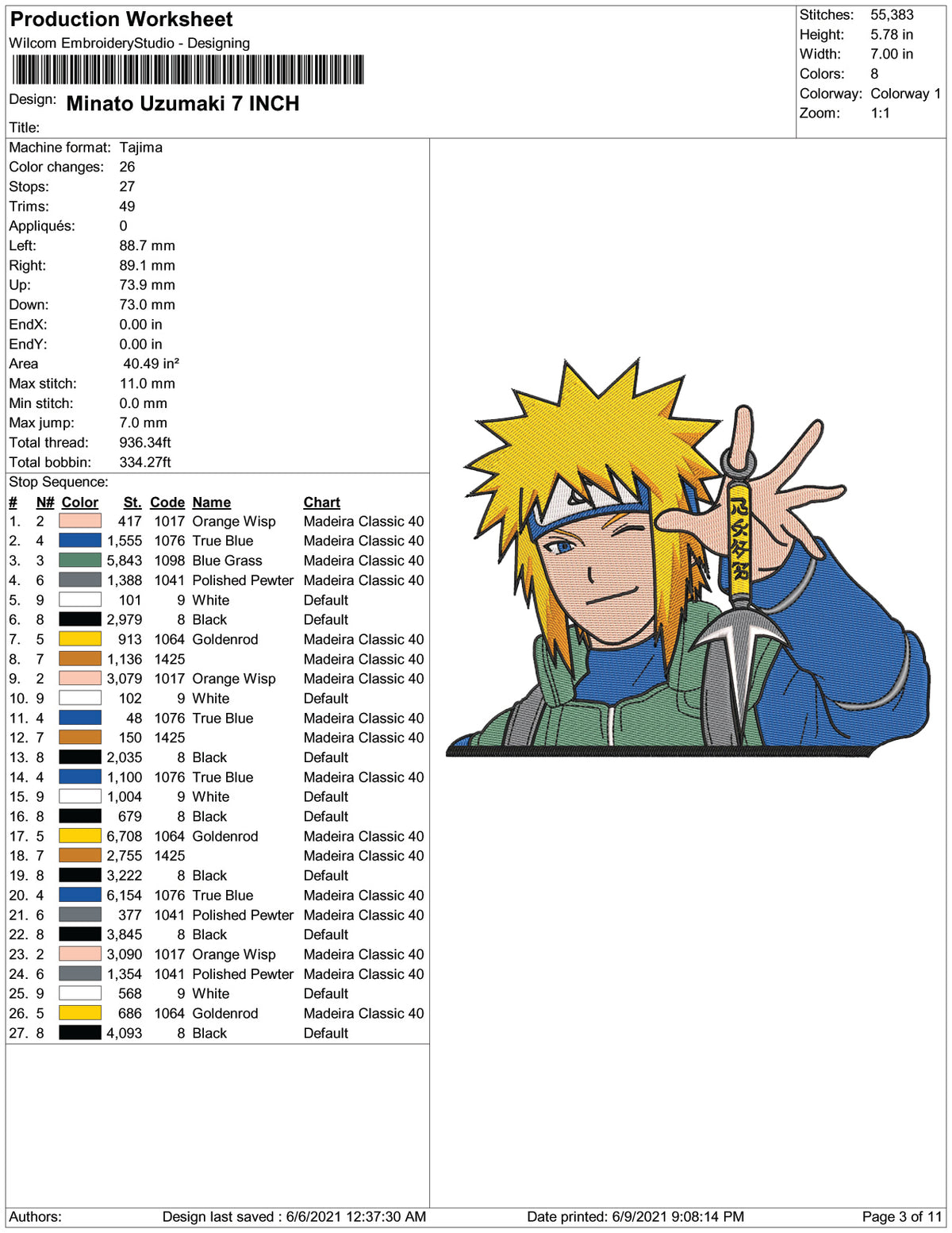 Minato Design Minato Namikaze Embroidery Design Files - 4 Size's – Online Embroidery ...