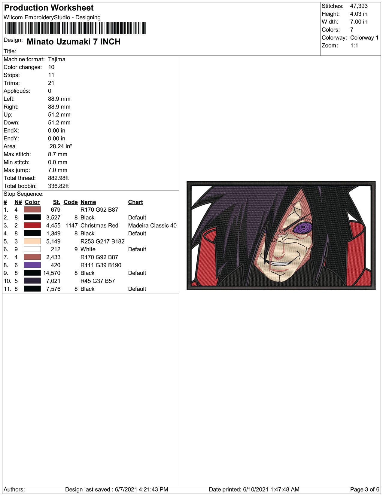 Madara Uchiha v3 Embroidery Design Files - 4 Size's