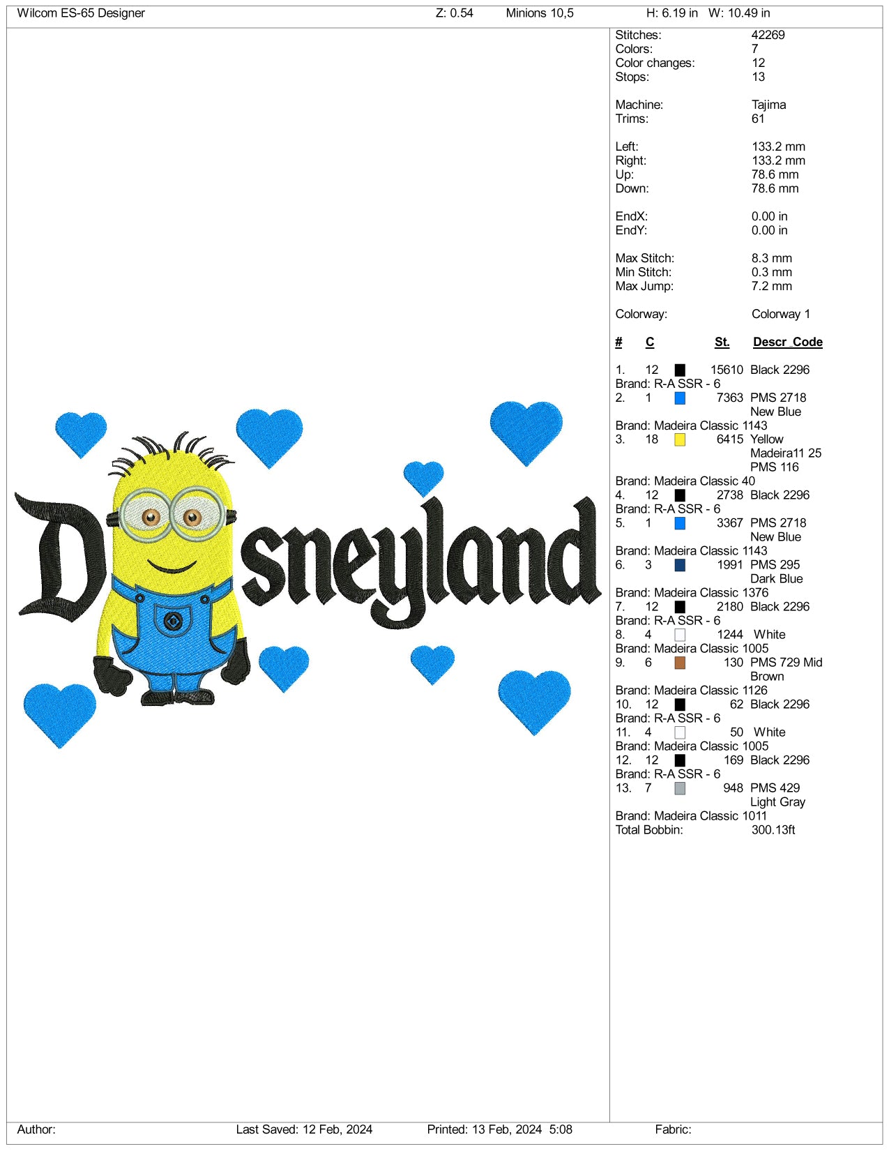 Minions Disneyland Embroidery Design Files - 3 Size's