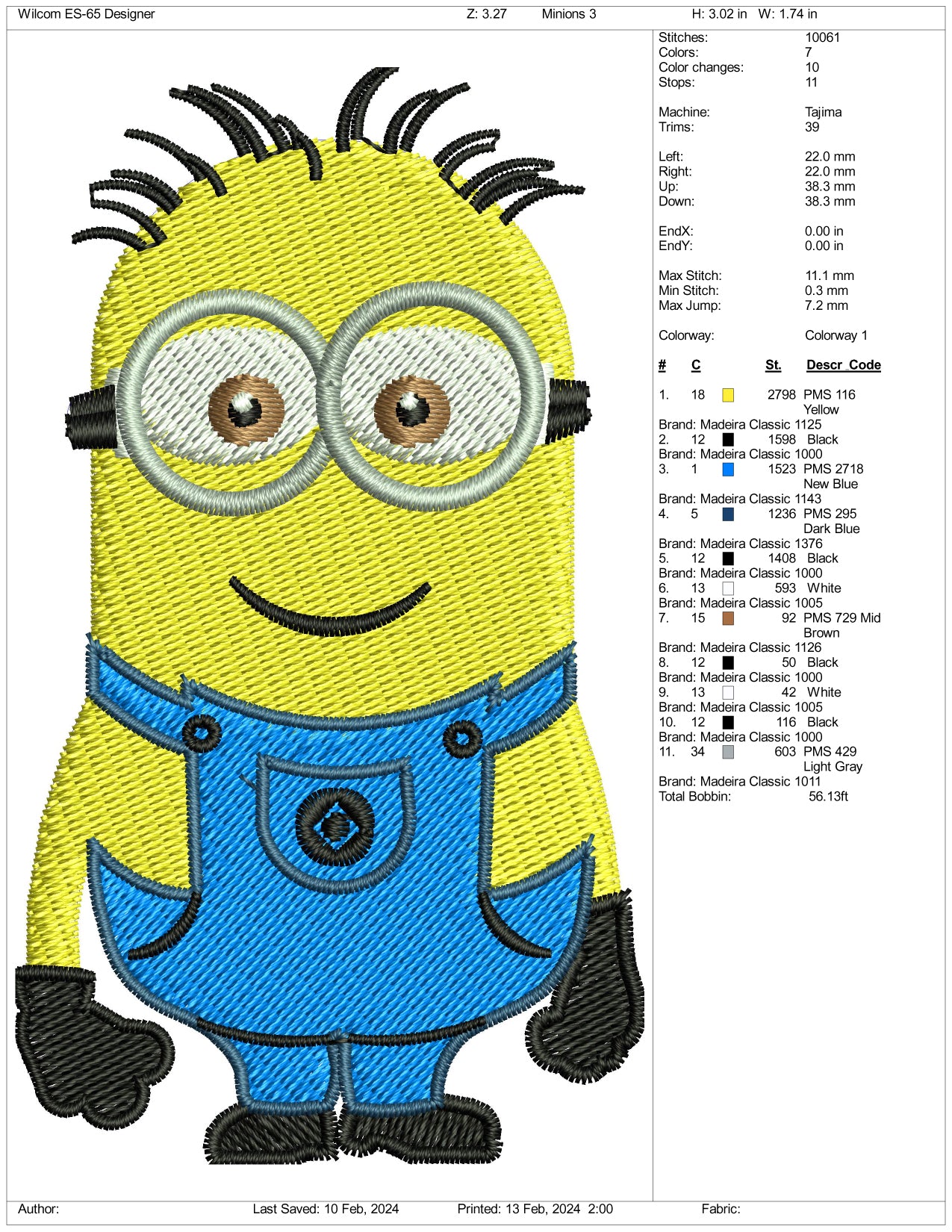 Minions Embroidery Design Files - 3 Size's