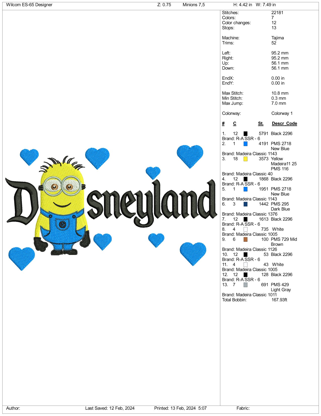 Minions Disneyland Embroidery Design Files - 3 Size's