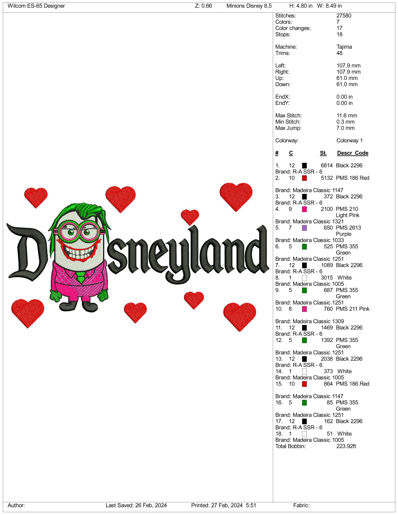 Minion Joker Disneyland Embroidery Design Files - 3 Size's