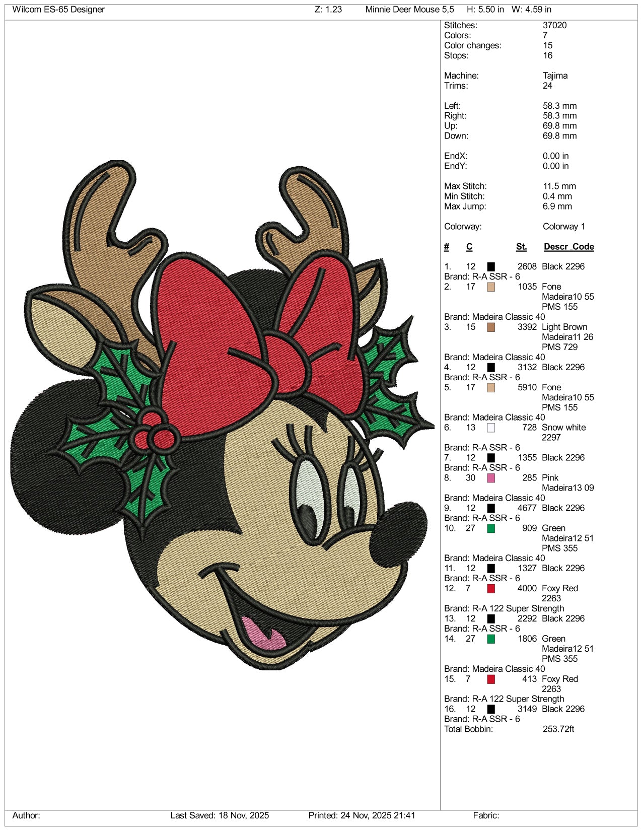 Minnie Mouse Deer Embroidery Design Files - 4 Size's