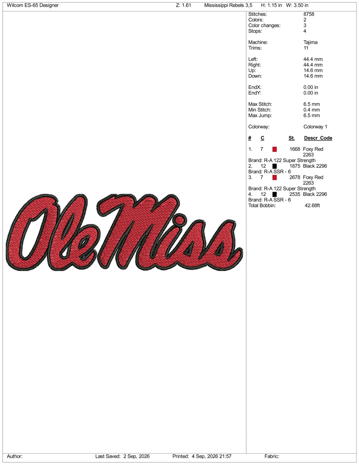 Mississippi Rebels Logo Embroidery Design Files - 3 Size's