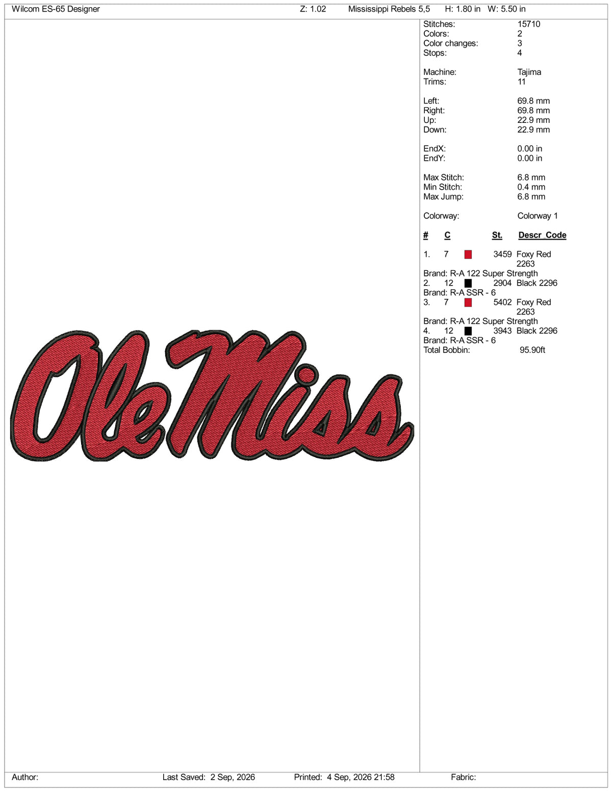 Mississippi Rebels Logo Embroidery Design Files - 3 Size's