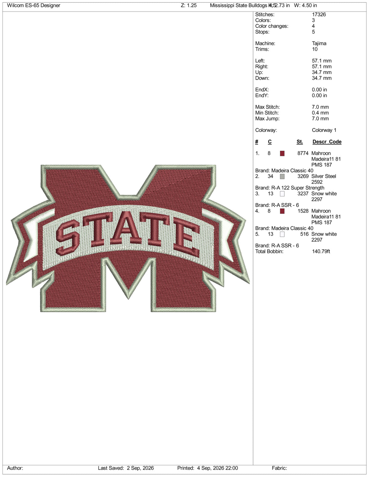 Mississippi State Bulldogs Logo Embroidery Design Files - 3 Size's