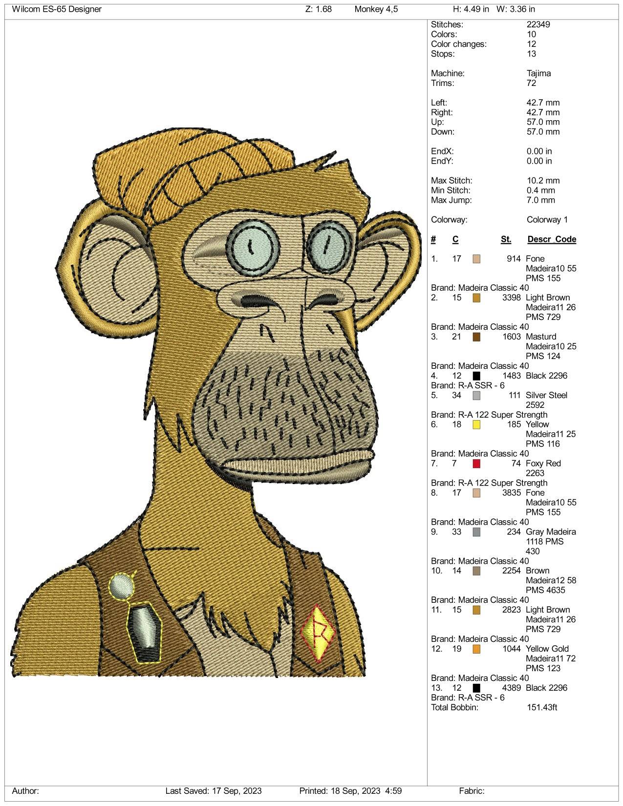 NFT Monkey Embroidery Design Files - 3 Size's