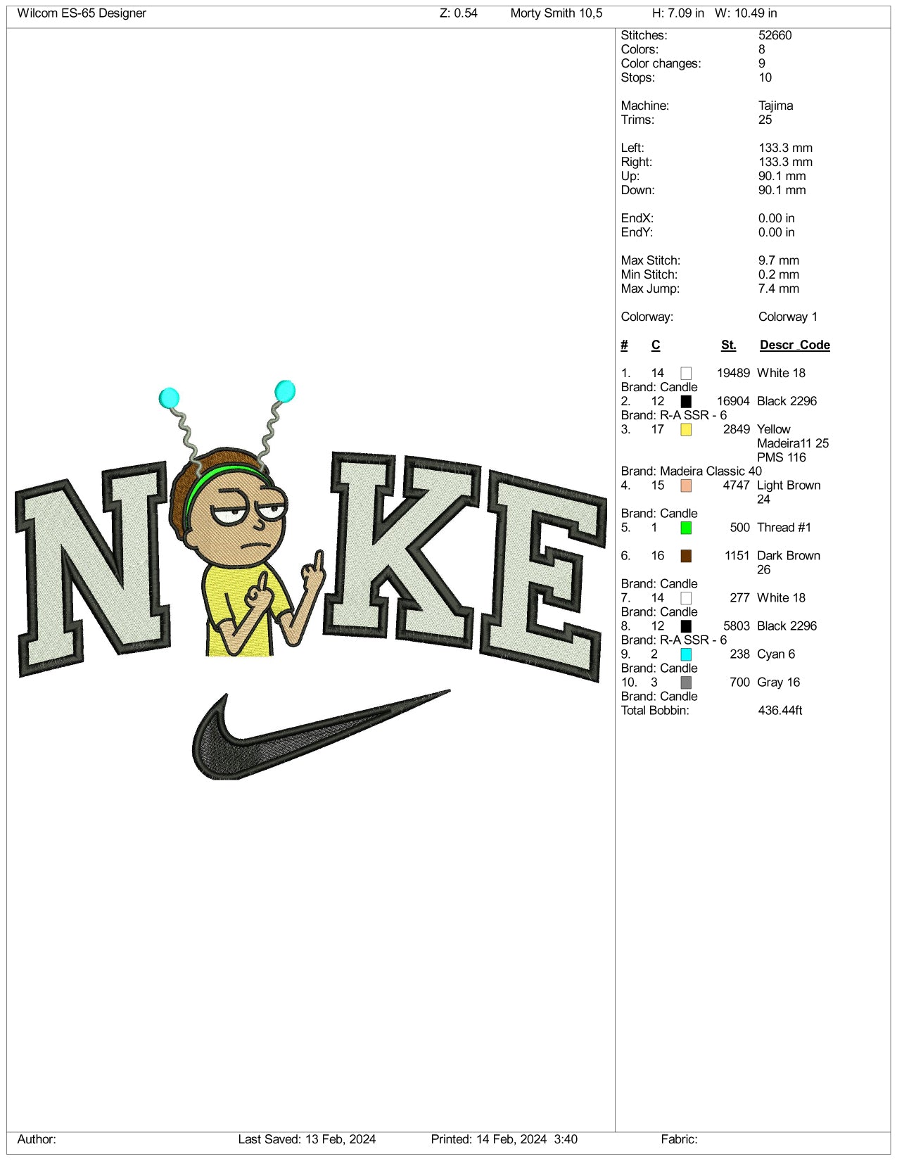 Nike Morty Smith Embroidery Design Files - 3 Size's