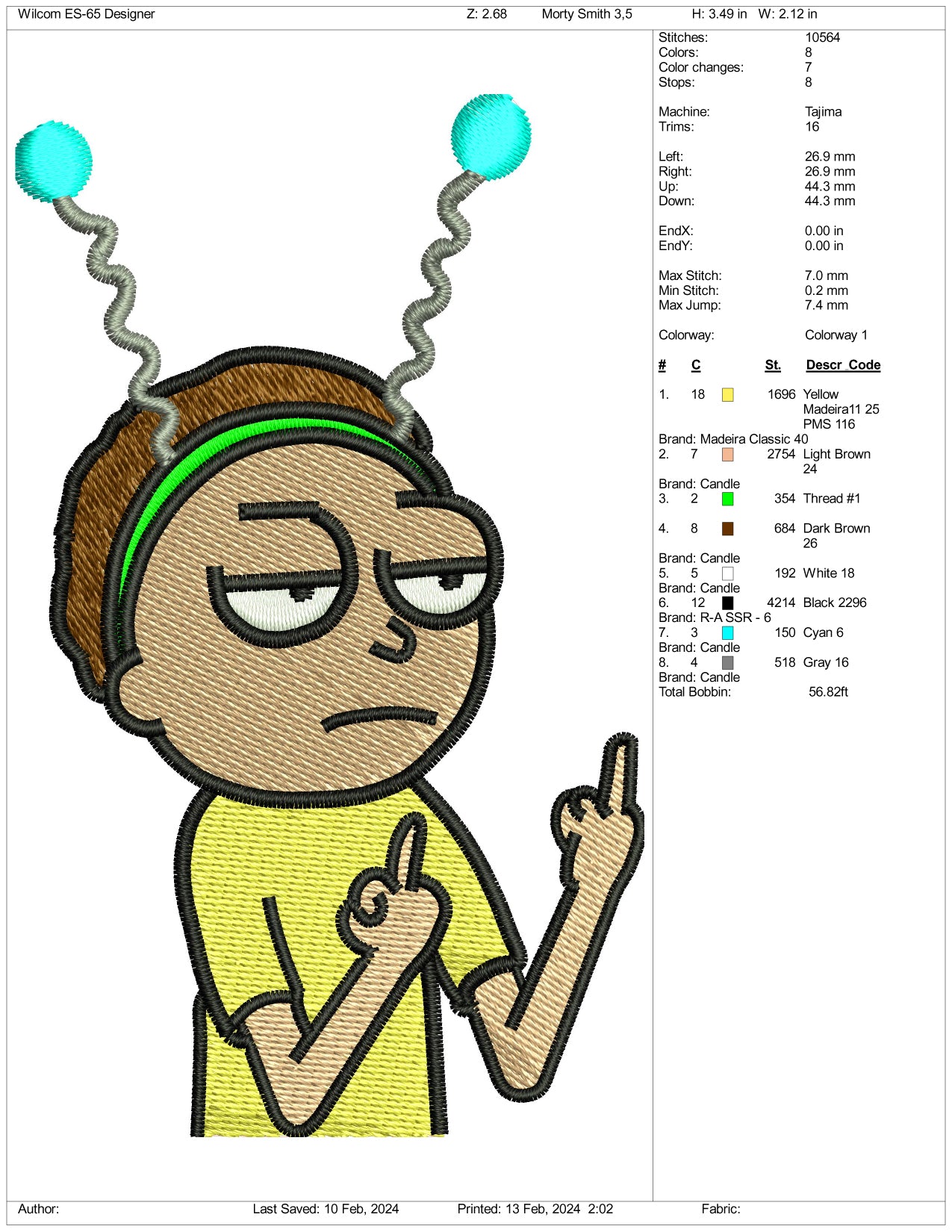 Morty Smith Embroidery Design Files - 3 Size's