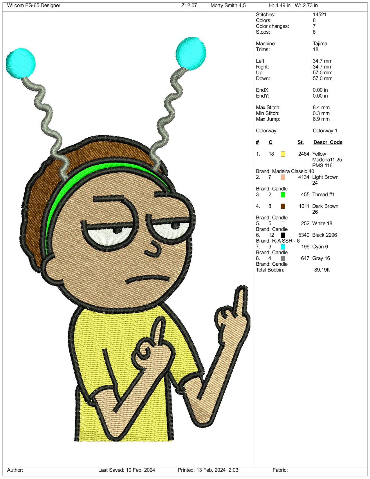 Morty Smith Embroidery Design Files - 3 Size's