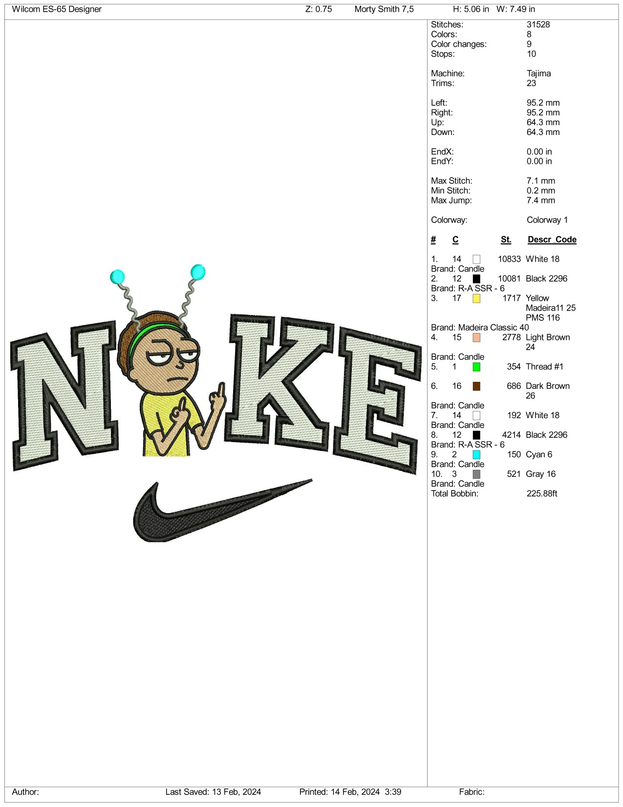 Nike Morty Smith Embroidery Design Files - 3 Size's