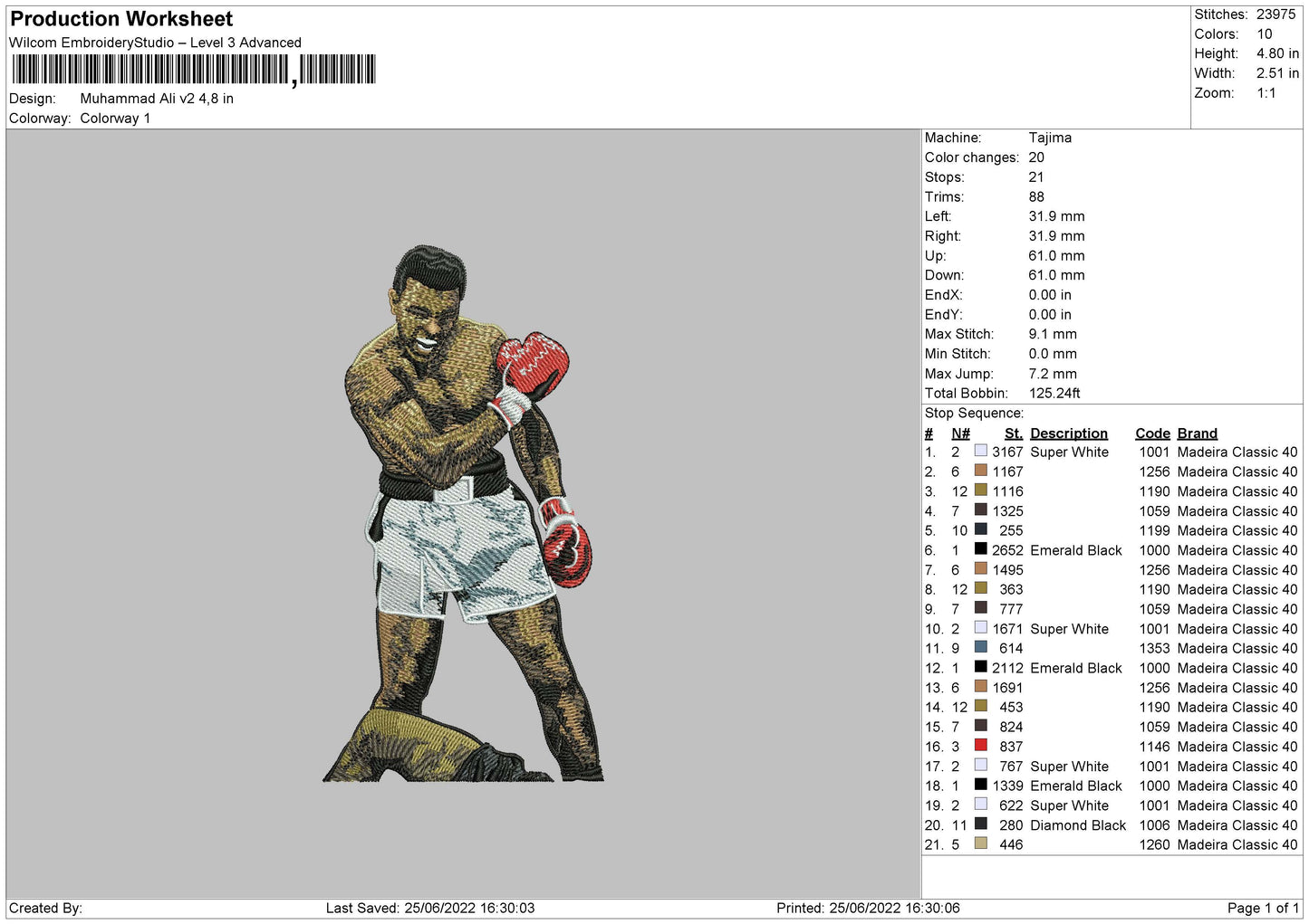Muhammad Ali Embroidery Design Files - 4 Size's