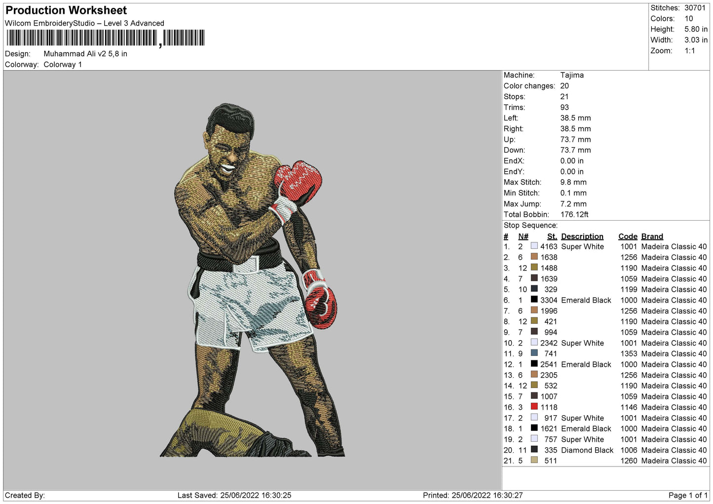 Muhammad Ali Embroidery Design Files - 4 Size's