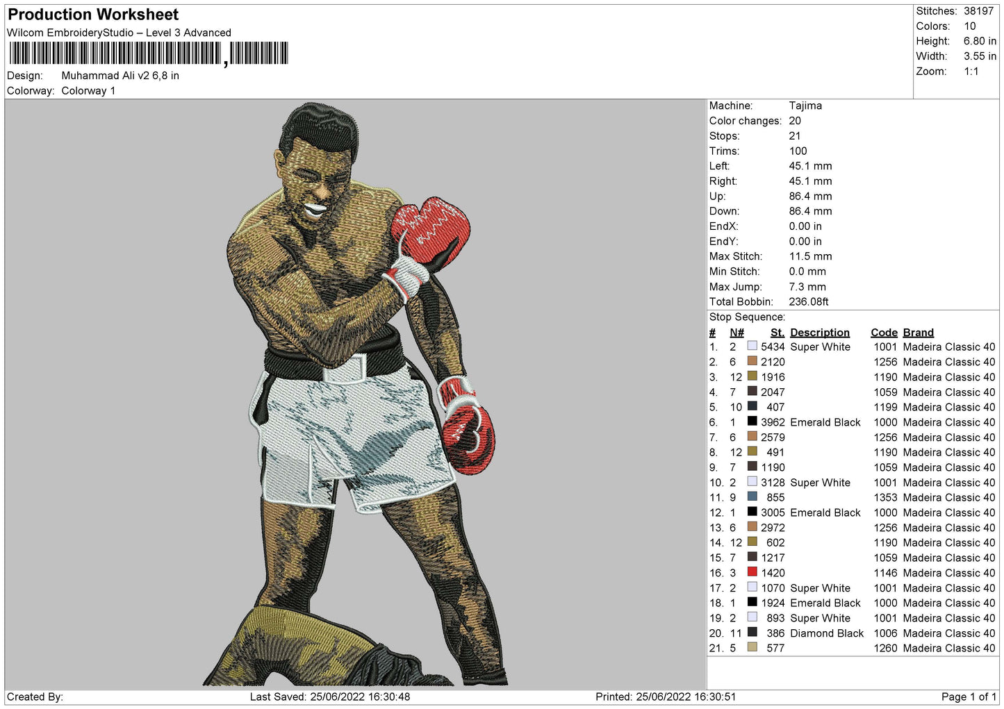Muhammad Ali Embroidery Design Files - 4 Size's