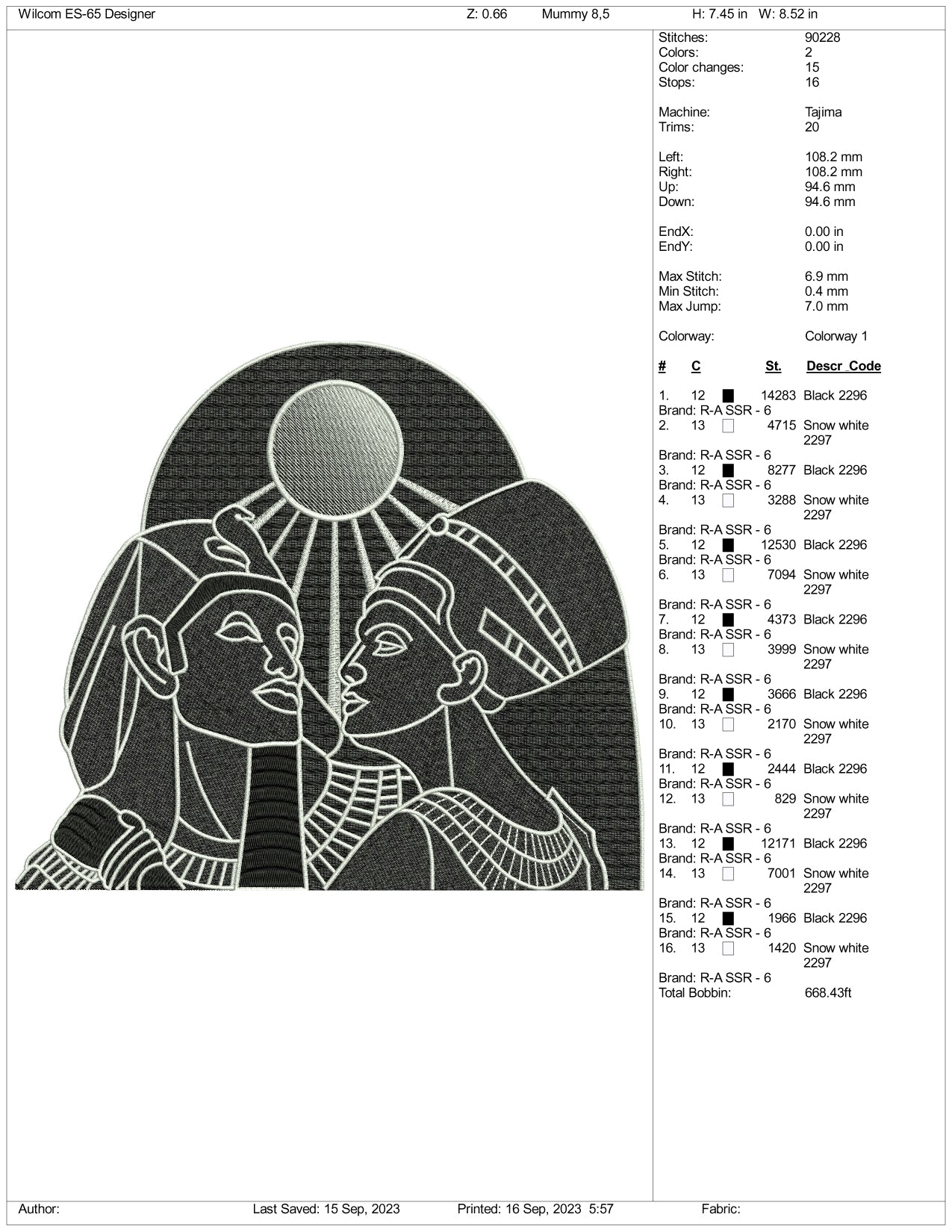 Pharaoh Tutankhamun Embroidery Design Files - 3 Size's