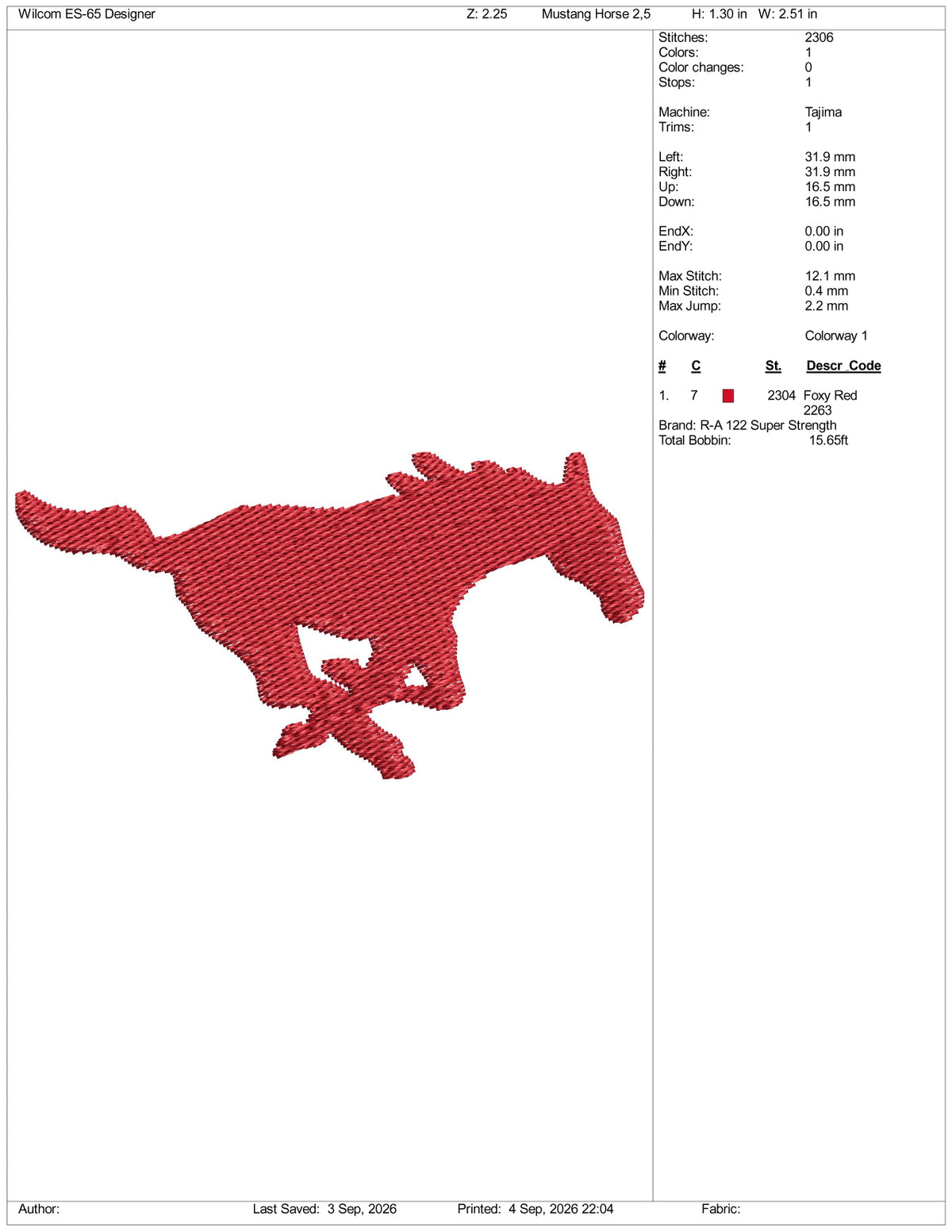 Mustang Horse Logo Embroidery Design Files - 4 Size's