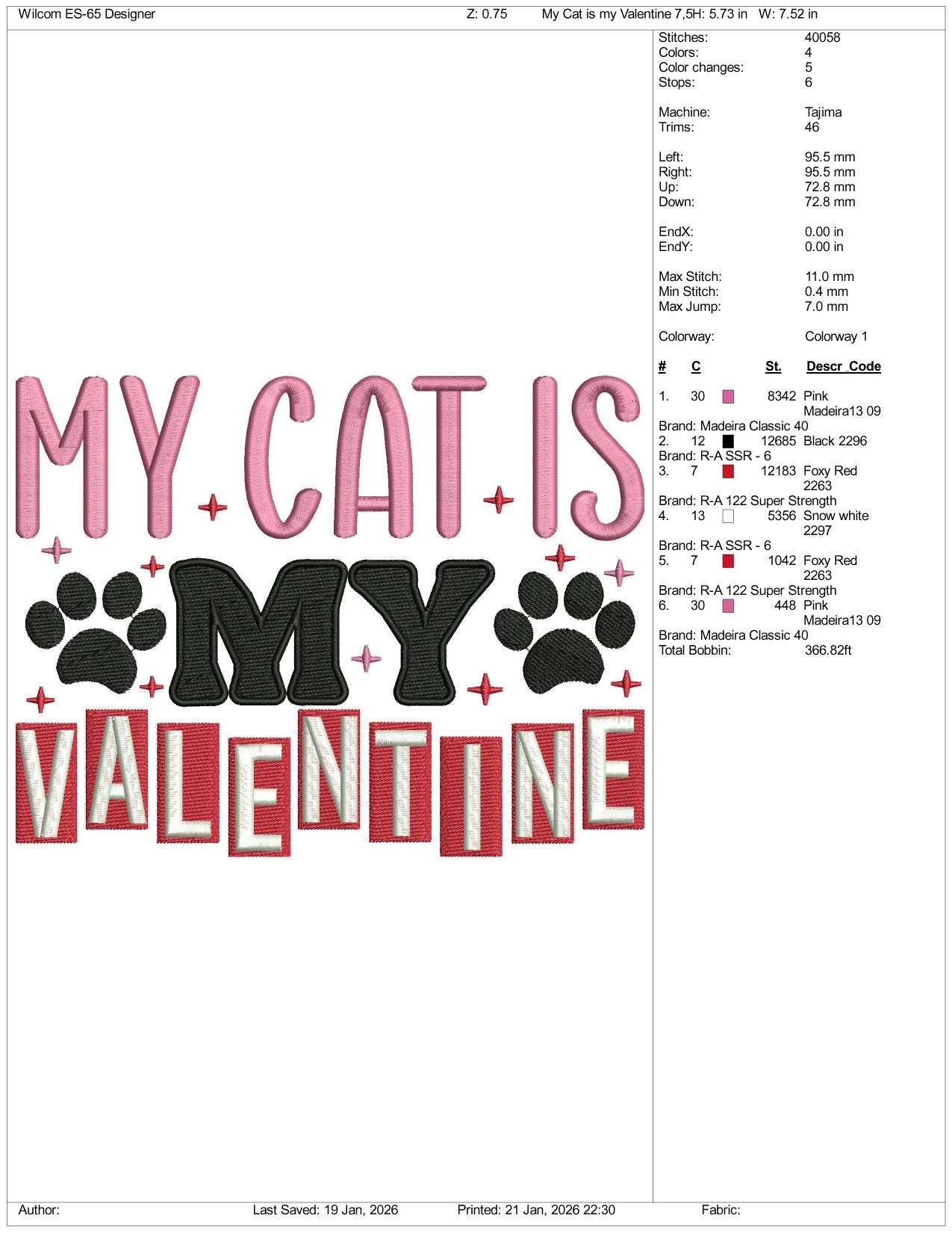 My Cat Is My Valentine Embroidery Design Files - 3 Size's