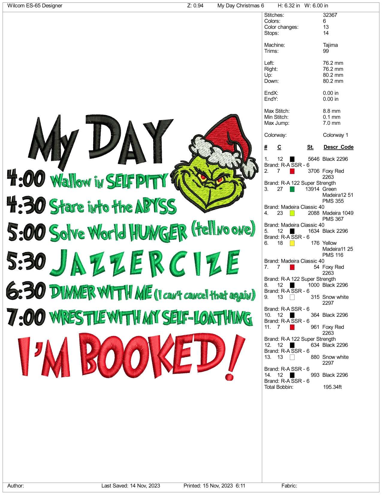 Grinch To Do List Embroidery Design Files - 3 Size's