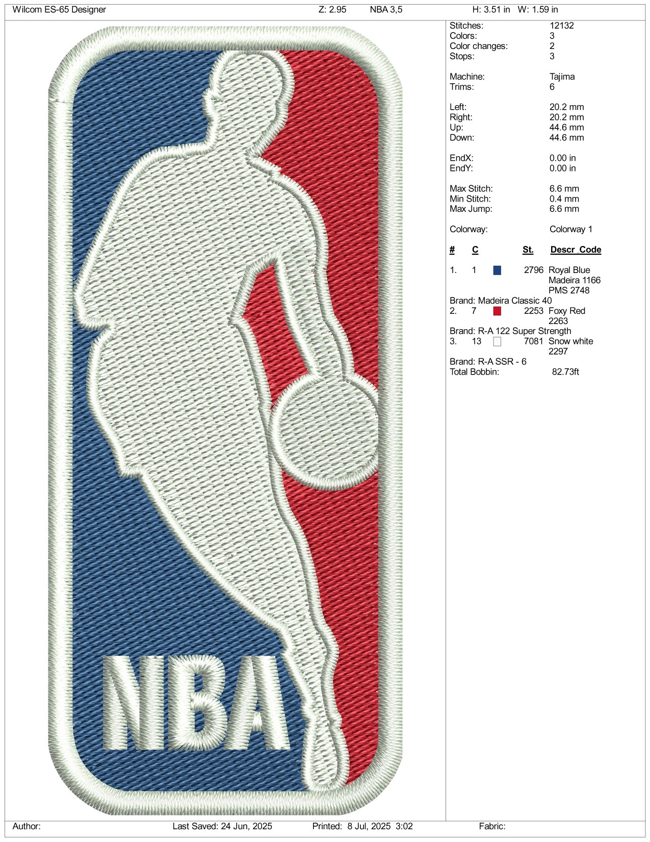 NBA Logo Embroidery Design Files - 3 Size's