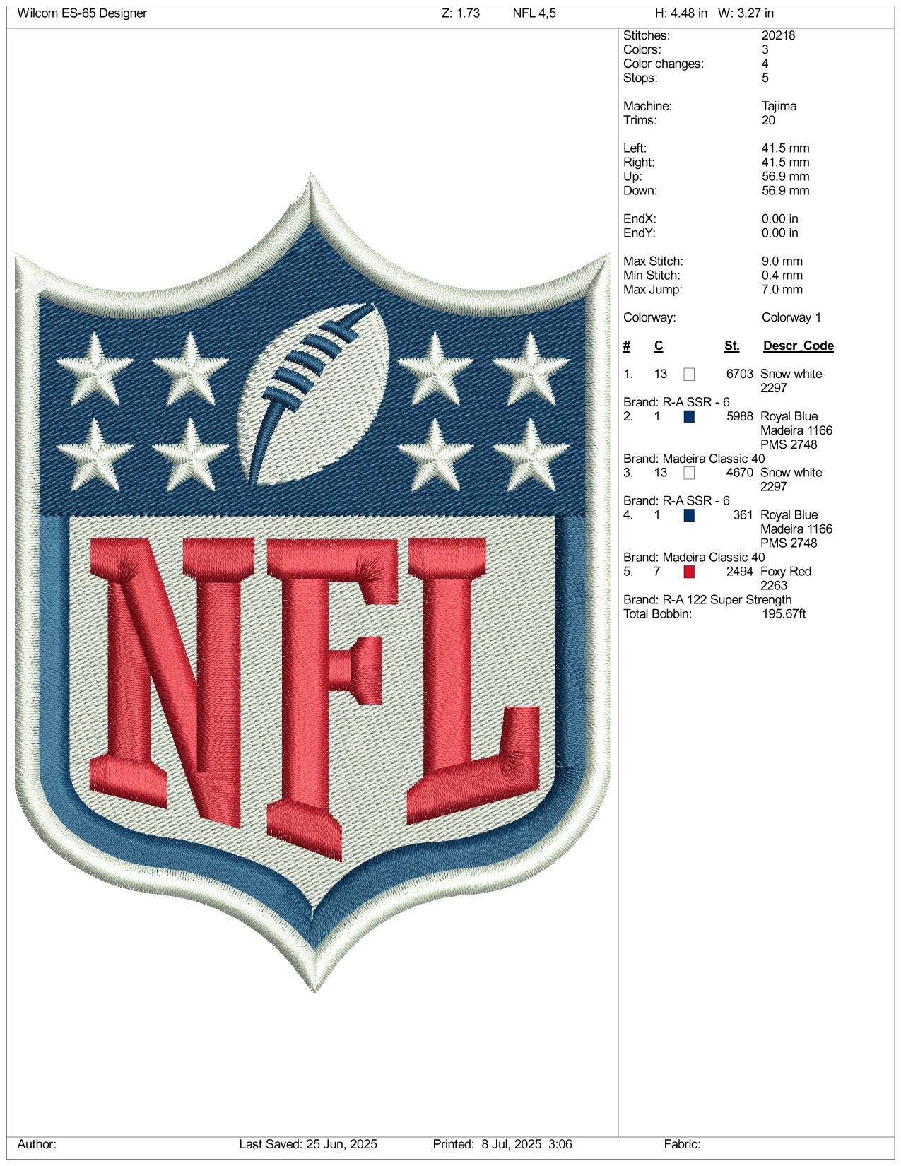 NFL Logo Embroidery Design Files - 3 Size's