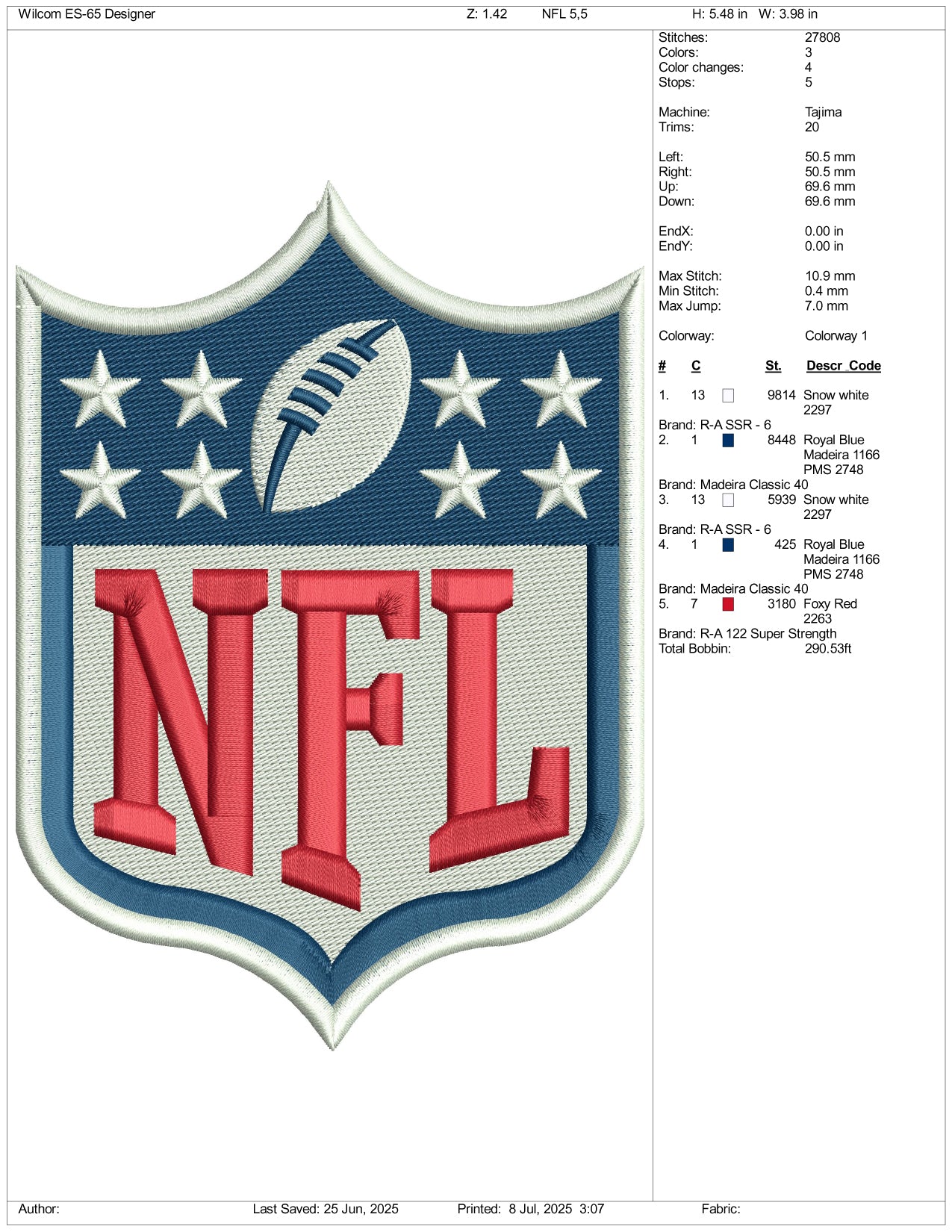 NFL Logo Embroidery Design Files - 3 Size's