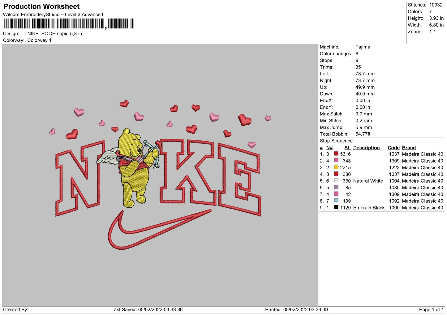 Nike Pooh v3 Embroidery Design Files - 4 Size's