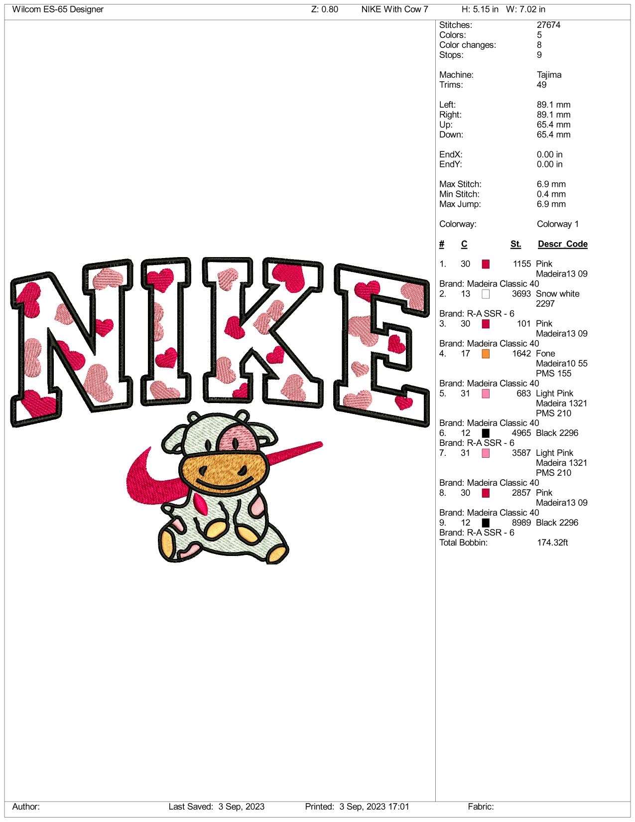 Nike Baby Cow Embroidery Design Files - 3 Size's