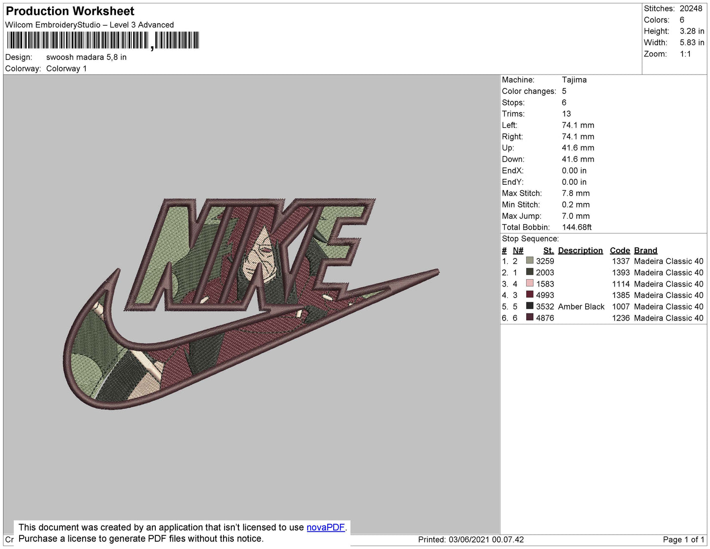 Madara Uchiha Swoosh v2 Embroidery Design Files - 4 Size's