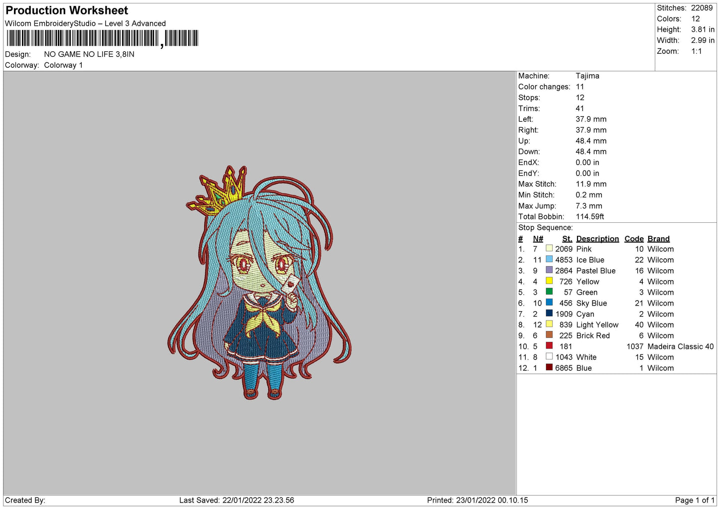 No Game No Life Embroidery Design Files - 4 Size's