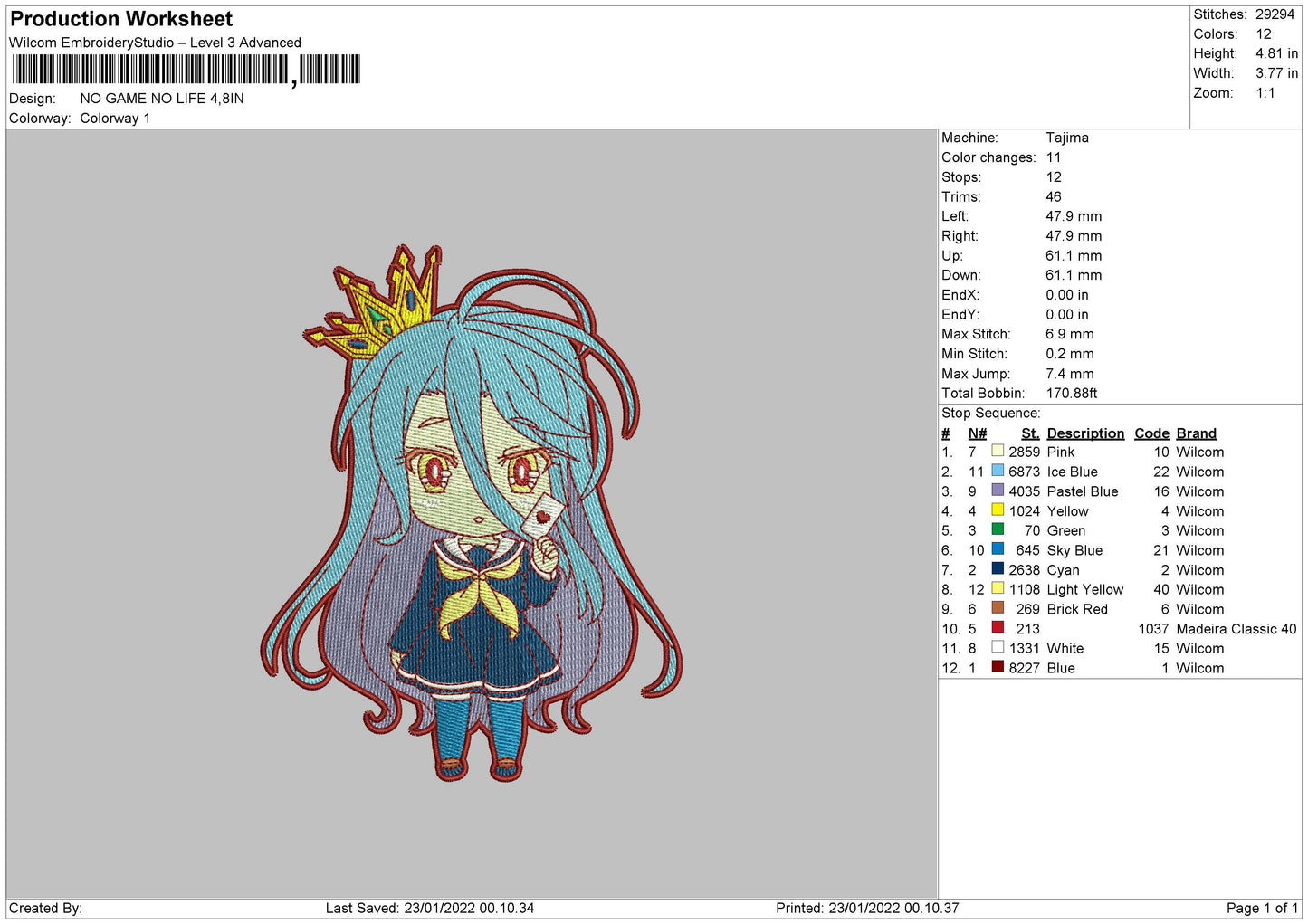 No Game No Life Embroidery Design Files - 4 Size's