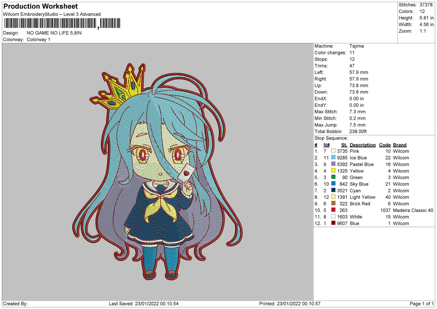 No Game No Life Embroidery Design Files - 4 Size's