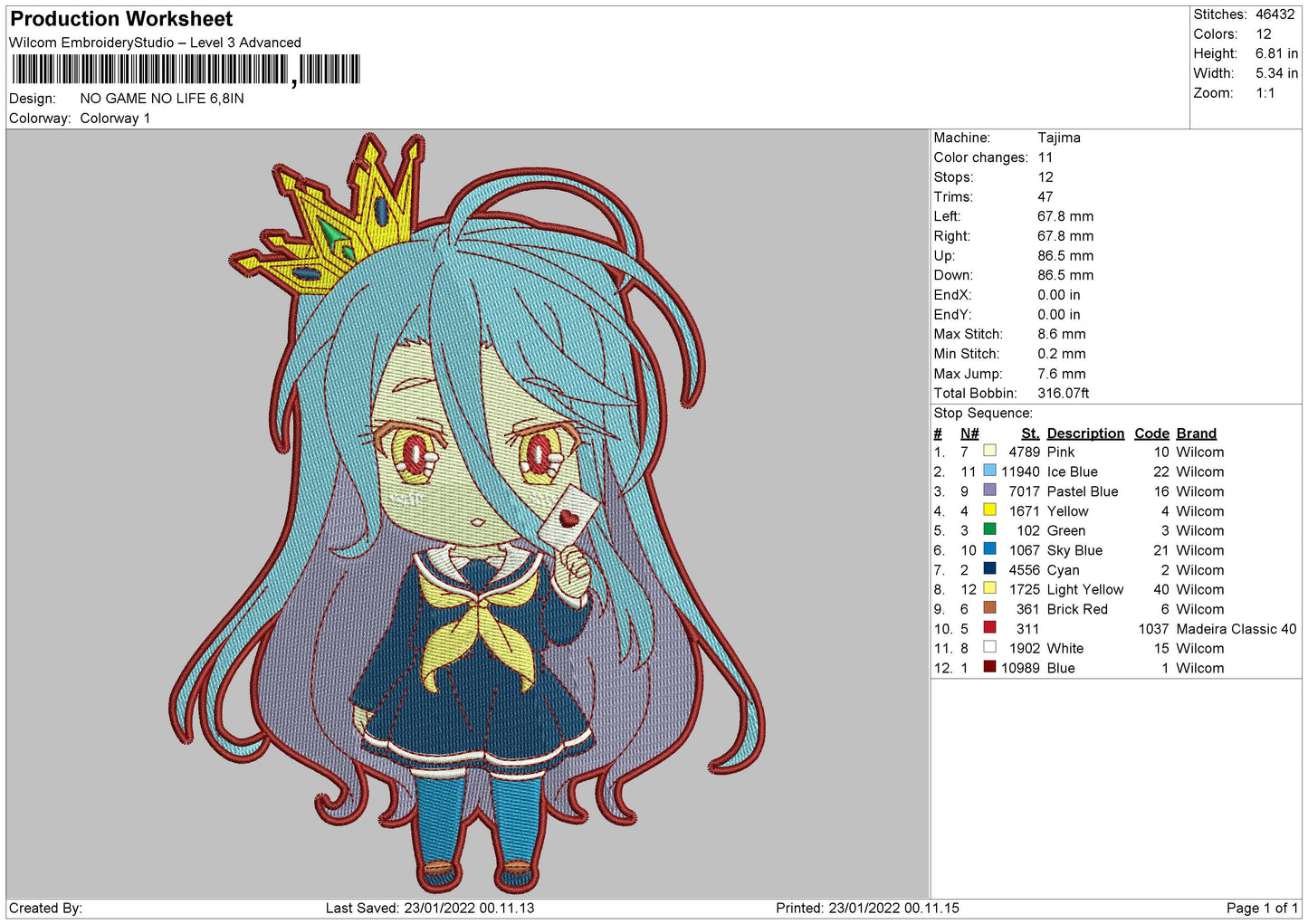 No Game No Life Embroidery Design Files - 4 Size's