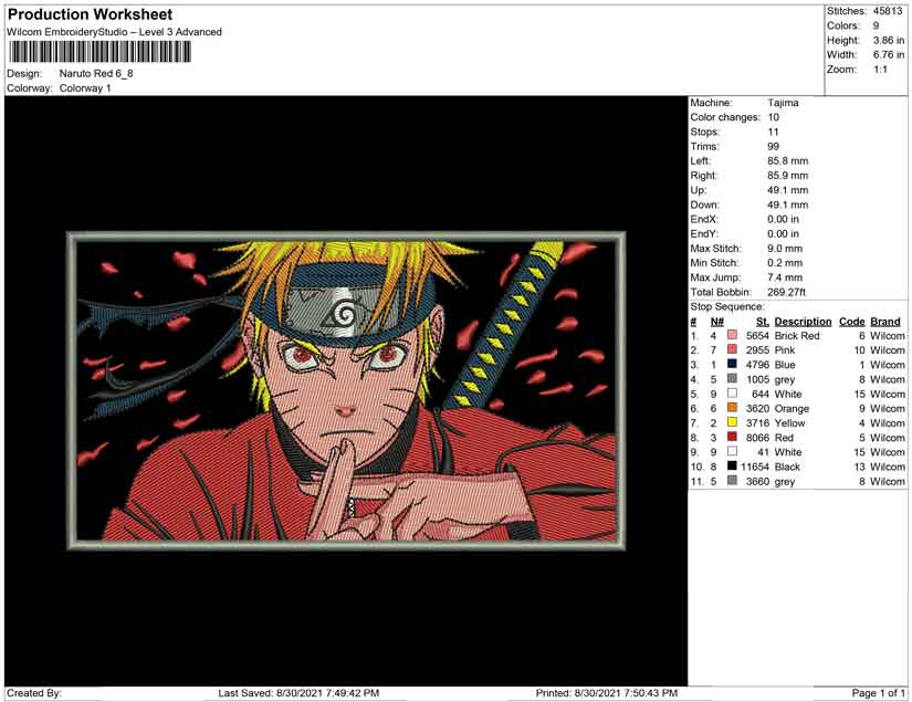 Naruto Uzumaki v3 Embroidery Design Files - 4 Sizes