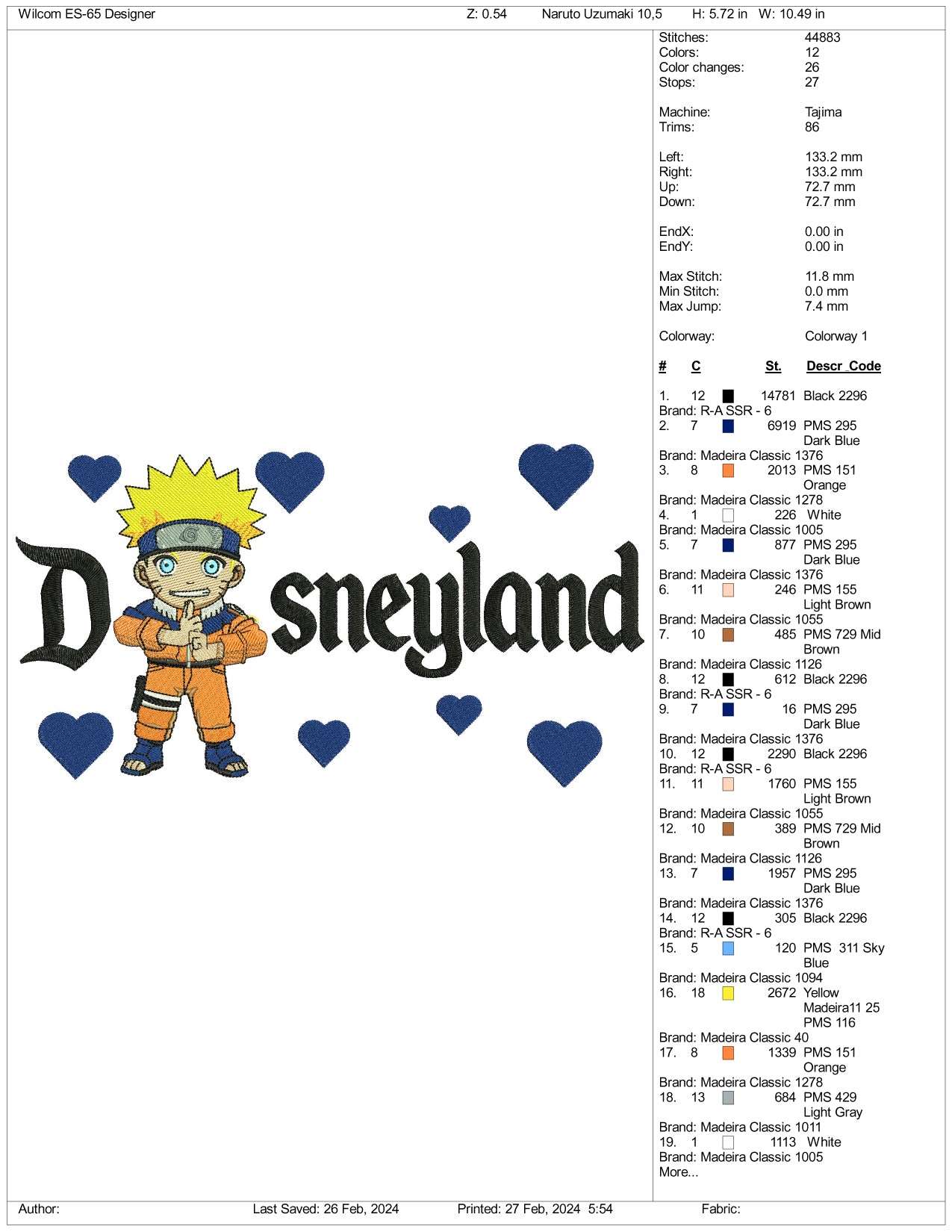 Chibi Naruto Disneyland Embroidery Design Files - 3 Size's