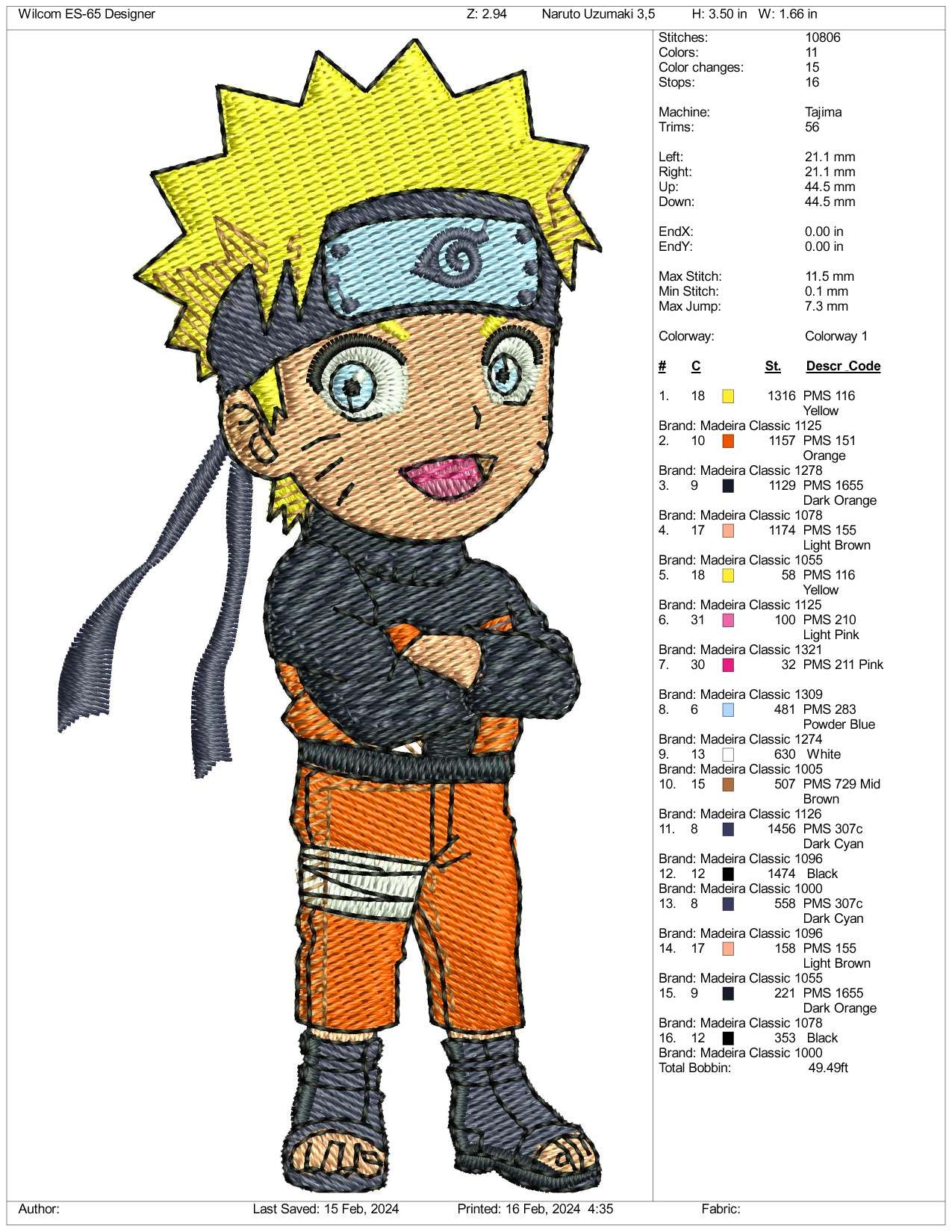 Chibi Naruto v2 Embroidery Design Files - 3 Size's